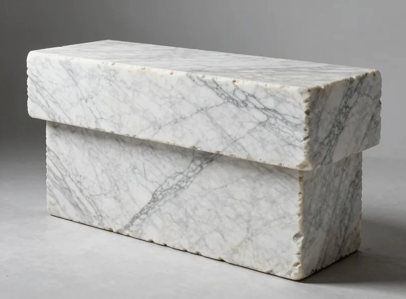 Freshly cut block of Statuario marble
