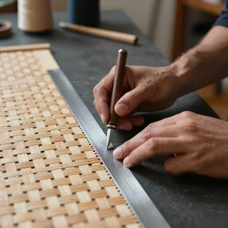 Craftsman measuring a woven panel